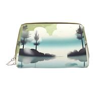 OCELIO Tranquil Lakes - Neceser portátil de cuero (grande), bolsa de cosméticos con cremallera, bolsa de aseo de viaje, bolsa de almacenamiento de viaje, color blanco, talla única, White, Talla única