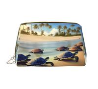 OCELIO Turtles On The Beach - Bolsa de cosméticos portátil de cuero (grande), bolsa de cosméticos con cremallera, bolsa de aseo de viaje, bolsa de almacenamiento de viaje, color blanco, talla única,