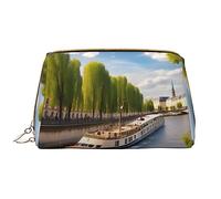OCELIO View Of The Seine - Neceser portátil de cuero (grande), bolsa de cosméticos con cremallera, bolsa de aseo de viaje, bolsa de almacenamiento de viaje, color blanco, talla única, White, Talla