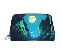 OCELIO Water Moon Cave - Bolsa de cosméticos portátil de cuero (grande), bolsa de cosméticos con cremallera, bolsa de aseo de viaje, bolsa de almacenamiento de viaje, color blanco, talla única, White,