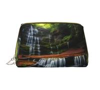 OCELIO Waterfall View - Neceser portátil de cuero (grande), bolsa de cosméticos con cremallera, bolsa de aseo de viaje, bolsa de almacenamiento de viaje, color blanco, talla única, White, Talla única