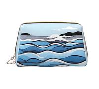 OCELIO Waves Lapping At The Rocks - Bolsa de cosméticos portátil de cuero (grande), bolsa de cosméticos con cremallera, bolsa de aseo de viaje, bolsa de almacenamiento de viaje, color blanco, talla