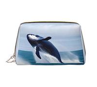 OCELIO Whales At Sea - Bolsa de cosméticos portátil de cuero (grande), bolsa de cosméticos con cremallera, bolsa de aseo de viaje, bolsa de almacenamiento de viaje, color blanco, talla única, White,