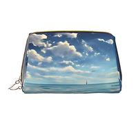 OCELIO White Clouds Over The Sea - Neceser portátil de cuero (grande), bolsa de cosméticos con cremallera, bolsa de aseo de viaje, bolsa de almacenamiento de viaje, color blanco, talla única, White,