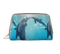 OCELIO Winter The Dolphin - Bolsa de cosméticos portátil de cuero (grande), bolsa de cosméticos con cremallera de cuero, bolsa de aseo de viaje, bolsa de almacenamiento de viaje, color blanco, talla