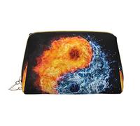OCELIO Yin Yang Fire Water - Bolsa de cosméticos portátil de cuero (grande), bolsa de cosméticos con cremallera de cuero, bolsa de aseo de viaje, bolsa de almacenamiento de viaje, color blanco, talla