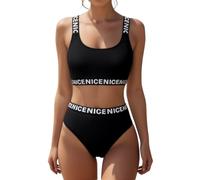 OcenaSun10 Bikini Mujer Push Up Deportivo Cintura Alta Traje de Baño Dos Piezas Conjunto con Relleno Bikini Top con Brasileño Braga Alta Playa Piscina (FR/ES, Números, 40, Regular, Regular, Negro)