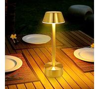 OCEST Lámpara de mesa inalámbrica recargable, pequeña lámpara dorada que funciona con pilas, luz nocturna regulable al tacto, iluminación ambiental cálida al aire libre para patio, jardín, mesa de
