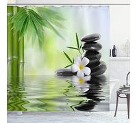 OCEUMACO 3D Bambu Cortina de Ducha Antimoho Zen Orquídea Cortinas Baño Larga Lavable a Máquina 180x200 Tela Poliester Impermeable Opaca con Anillas - Verde 1
