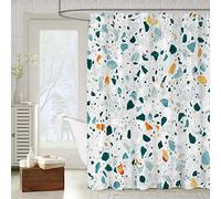 OCEUMACO 3D Cortina Ducha Antimoho Terrazo Marmol Moderna Cortinas de Baño Larga Lavable a Máquina 180x180 Tela Impermeable Opaca Original Cortina de Ducha Poliester con Anillas - Azul Gris