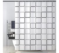 OCEUMACO Cortina de Ducha Antimoho Geometría Original Cortinas Baño Larga Lavable a Máquina 120x200 Estampada Cuadrada Nordica Moderna Tela Poliester Impermeable Opaca con Anillas - Blanca Negra