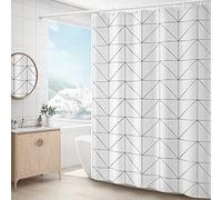 OCEUMACO Cortina de Ducha Antimoho Geometría Original Cortinas Baño Larga Lavable a Máquina 120x200 Estampada Herringbone Nordica Moderna Tela Poliester Impermeable Opaca con Anillas - Blanca