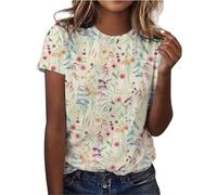 Ocio Retro 3D Diente de León Impresión Manga Corta Camiseta Primavera Verano Abrigo Metálico Top Mujer, beige, XXL