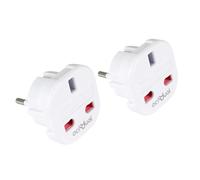 OcioDual 2X Adaptador Enchufe UK, Adaptador Enchufe UK a Europeo, Enchufe Tipo G, UK to EU Plug Adapter, Convertidor de 3-Pin Europa a 2-Pin Inglaterra con Seguridad para Niños, Blanco