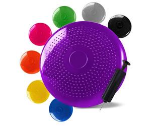 OcioDual Cojin Equilibrio Violeta, Wobble Cushion, Cojin de Equilibrio, Cojín Oscilante para entrenamiento de Core, Propiocepción, Agilidad, Superficie PVC con Inflador Manual
