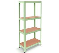 OcioDual Estanteria Metalica Tiny Verde Claro, Estante Ideal para Hogar, Estanterías Trastero, Muebles, Oficina, Estanterias Almacenaje Divisible, Sin Tornillos, 240kg, 4 Baldas MDF, 150x60x30cm