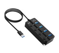OcioDual Hub Adaptador 4 Tomas Puertos USB 3.0 Botones ON/Off Color Negro para PC Ordenador Portatil Interruptores Independientes con Luz LED Iluminacion Splitter Transferencia de Datos