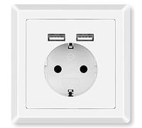 OcioDual Toma de Corriente Pared Empotrada con 2 USB Blanca Base Fija para Muro Enchufe Europeo 2 Pin EU Europea Zócalo Caja