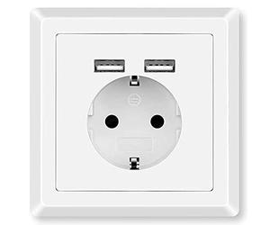OcioDual Toma de Corriente Pared Empotrada con 2 USB Blanca Base Fija para Muro Enchufe Europeo 2 Pin EU Europea Zócalo Caja
