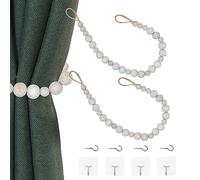 OCIOLI 2 alzapaños de cortina de cuentas de madera bohemios para cortinas de pared, alzapaños de cortina para tratamiento de ventanas, alzapaños de cortina con ganchos (color blanco, 2)
