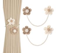 OCIOLI Alzapaños de cortina de flores hechos a mano, bohemios sin taladrar, bonitos alzapaños para cortinas de guardería y dormitorio, accesorios elegantes bohemios para decoración del hogar (2, beige