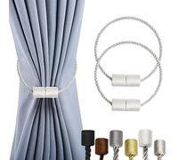 OCIOLI Paquete de 2 alzapaños magnéticos para cortinas con cuerda giratoria más gruesa y alzapaños magnéticos fuertes para cortinas (blanco, 2)