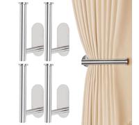 OCIOLI Paquete de 4 alzapaños de cortina de metal, soportes adhesivos modernos para cortinas, sin taladro, ganchos adhesivos para cortinas (4, plateado)