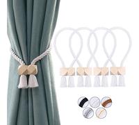 OCIOLI Paquete de 4 alzapaños magnéticos Fuertes para Cortinas para Exteriores, alzapaños de algodón Tejidos a Mano, alzapaños para Cortinas (Blanco, 4)