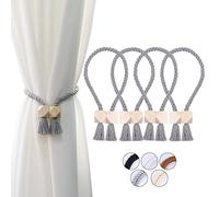 OCIOLI Paquete de 4 alzapaños magnéticos Fuertes para Cortinas para Exteriores, alzapaños de algodón Tejidos a Mano, alzapaños para Cortinas (Gris, 4)