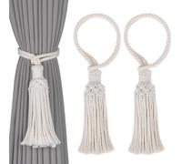 OCIOLI Paquete de alzapaños decorativos bohemios de algodón tejido a mano sin taladrar, con borlas y cuerda de cortina, estilo natural (2, beige)