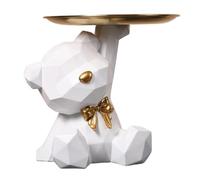 Ockyunoo Escultura de oso con bandeja, escultura de oso pequeño con carcasa de metal, bandeja decorativa, decoración de bandeja de oso, adecuada para la mayoría de las ocasiones (A-blanco)