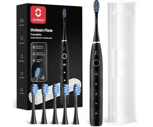 Oclean Cepillo electrico sónico Flow TravelGo, Recarga cada 180 días, 5 Modos, IPX7 Impermeable, Temporizador de 2 minutos, 6 Cabezales de Cepillo DuPont™, Estuche de viaje, Negro