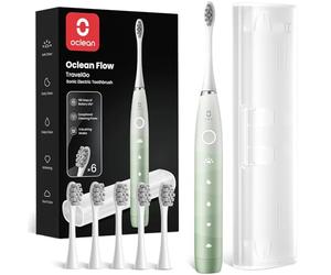 Oclean Cepillo electrico sónico Flow TravelGo Set, Recarga cada 180 días, 5 Modos, IPX7 Impermeable, Temporizador de 2 minutos, 6 Cabezales de Cepillo DuPont™, Estuche de viaje, Verde