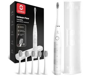 Oclean Cepillo electrico sónico TravelGo FlowSet, Recarga cada 180 días, 5 Modos, IPX7 Impermeable, Temporizador de 2 minutos, 6 Cabezales de Cepillo DuPont™, Estuche de viaje, Blanco