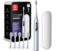Oclean Cepillo electrico sónico X Series Pro Digital Travel Set, 6 Cabezales, Estuche de viaje, Pantalla táctil inteligente, 3 Modos, Función de cepillado suplementario, 30 días, IPX7, Plateado