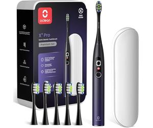 Oclean Cepillo electrico sónico X Series Pro Gift Set, Pantalla táctil inteligente, 32 Niveles de intensidad, 3 Modos, Cargador 2 en 1, 30 días, IPX7, 6 Cabezales, Estuche de viaje, Morado