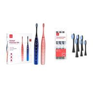 Oclean Find Duo Set (2 x cepillos eléctricos sónicos), 5 modos con blanqueamiento IPX7, Rojo + Azul. & RECAMBIO del cabezal del cepillo de dientes (paquete de 6) - Negro, STB06