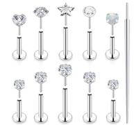 Ocptiy Aretes de nariz hipoalergénicos de 20 G, 18 G, 16 G, con parte trasera plana, de acero inoxidable, para cartílago, hélice, tragus, para mujeres y hombres, 6 mm, 7 mm, 8 mm, barras de diamante