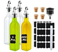 OctBird Botellas para Aceite 4 Set 500ML Dispensador de Vidrio para Aceite con Etiquetas, Embudo, Bouchons, Botella Aceite Rellenable, Dispensador de Aceite y Vinagre pour Cuisine Barbacoa