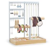 OctBird Expositor de Joyas 22,5 x 12 x 28 cm Porta Pendientes, Pulseras, Relojes, Almacenamiento de Joyas Organizador de Joyas Con 1 Destornillador y 4 Tornillos, Blanco