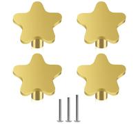 OctinPris 4 pomos de latón macizo en forma de estrella para cajón, manijas doradas cepilladas de 34 mm para armarios de cocina, muebles, cómoda, baño, con tornillos de 3 tamaños