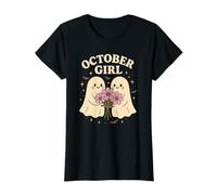 October Girl Cosmos Flower Cute Ghost Halloween Cumpleaños Camiseta