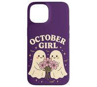October Girl Cosmos Flower Cute Ghost Halloween Cumpleaños Carcasa para iPhone 15