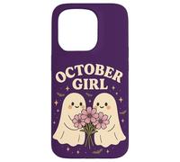 October Girl Cosmos Flower Cute Ghost Halloween Cumpleaños Carcasa para iPhone 15 Pro
