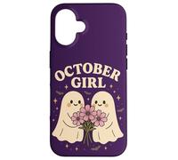 October Girl Cosmos Flower Cute Ghost Halloween Cumpleaños Carcasa para iPhone 16