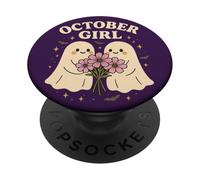 October Girl Cosmos Flower Cute Ghost Halloween Cumpleaños PopSockets PopGrip Adhesivo