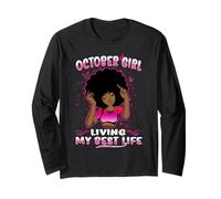 October Girl Living My Best Life Womens Funny Birthday Manga Larga