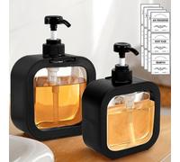 Octonyluck Dispensador Jabon, Dispensador Jabon Cocina y BañO, Dosificadors Jabons con Etiqueta Impermeable, 300 ml, 2 Pedazo, Negro