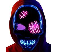 Octonyluck LED MáScara Halloween, Mascaras de la Purga con 3 Efectos de Luz, Halloween Mascaras LED de Terror para Fiestas de Disfraces Cosplay Carnaval, Azul + Rosa