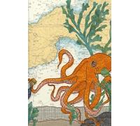 Octopus at Penzance Cornwall A6 pocket notebook - coastal nautical designs sewn onto old sea charts maps | 120 lined pages